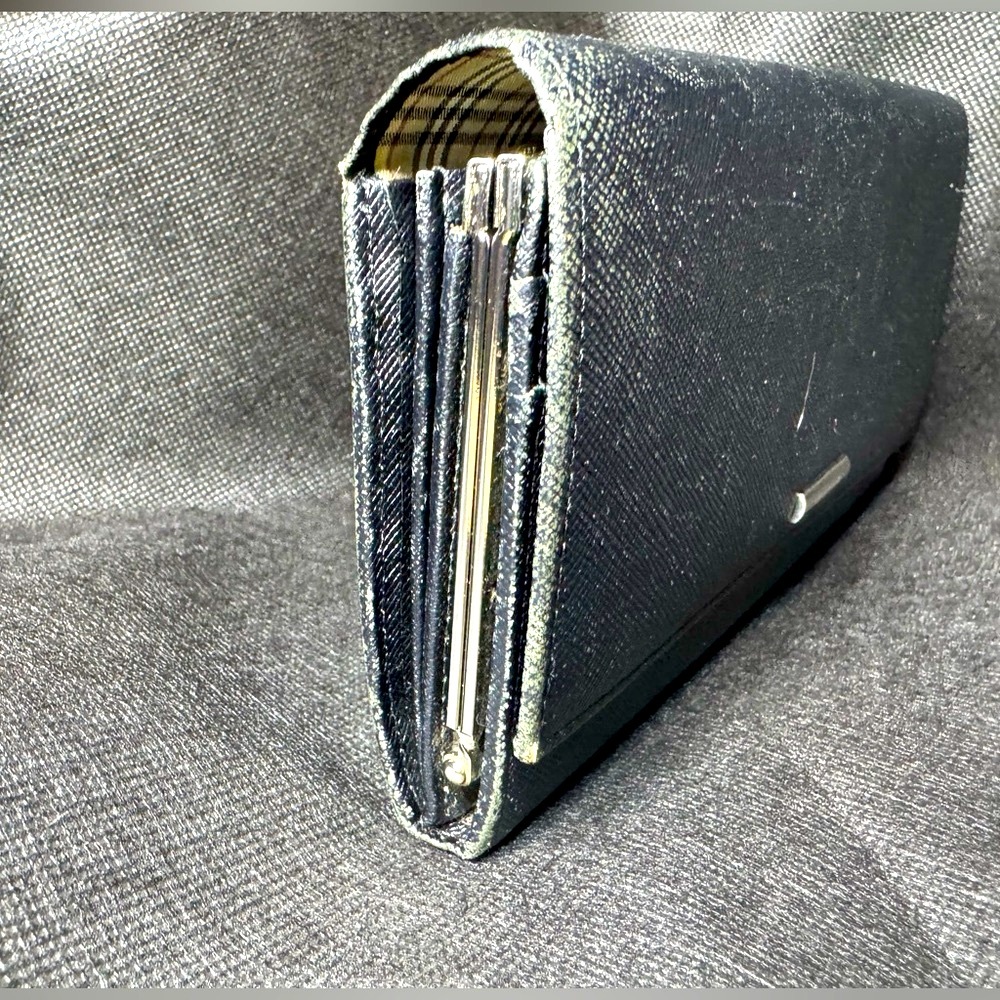 Burberry Black Saffiano Leather Continental Wallet Plaid Interior Rare - Picture 3 of 14